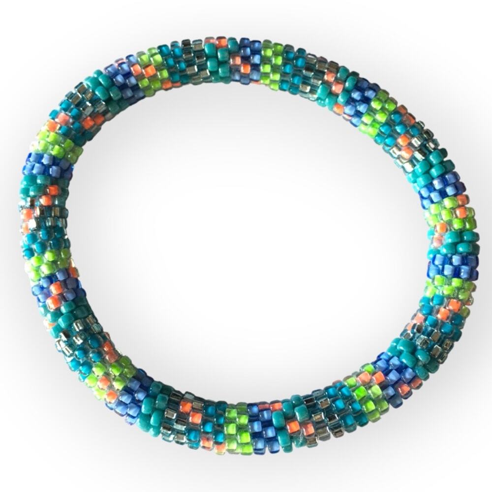 Spring colors southwest seed beaded bracelet - turquoise, lime green, orange